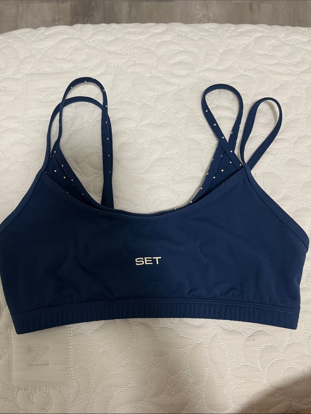 Set Active Breathe Bra in Ferry (navy polka dot)